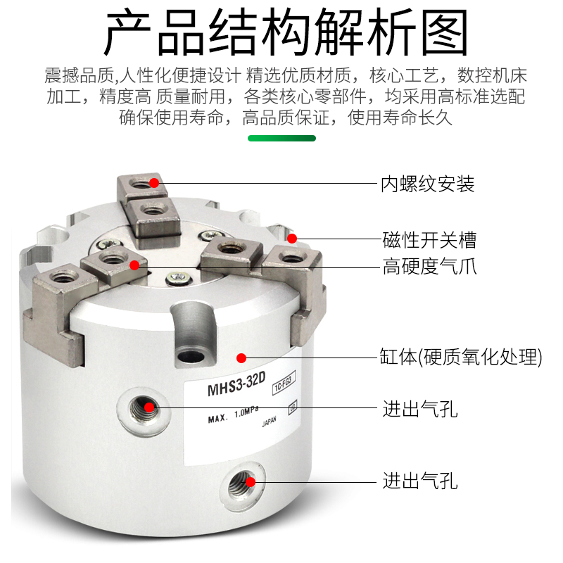 S8MC气动手指气缸MHS2/3/4-1D/20D/25D/362D/40DD/50D/63/0D/100D