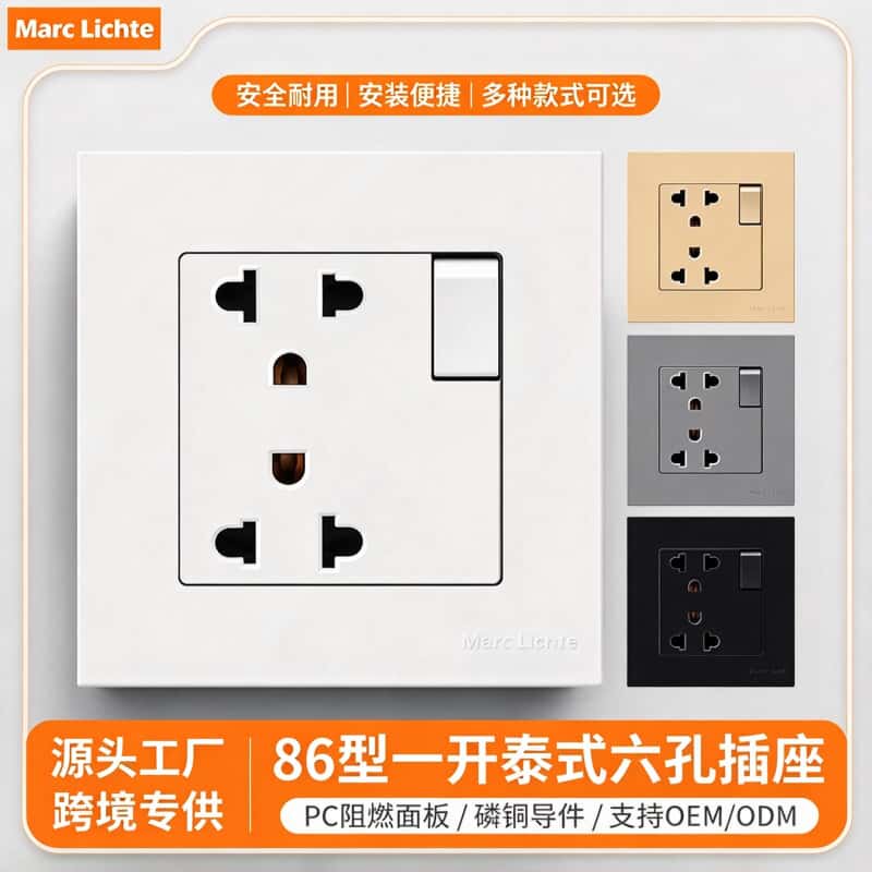 86型一开泰式六孔大功率电源插座