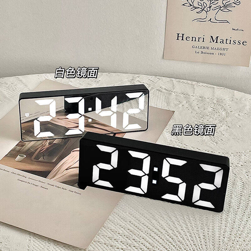 闹钟LED镜面数字时钟ins风桌面学生用电子钟表台式时间计时器闹钟