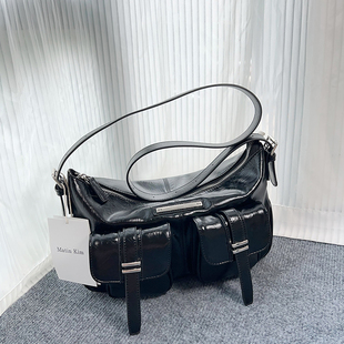 韩国品牌matin 双口袋机车包大容量单肩腋下托特包 kim包包女款