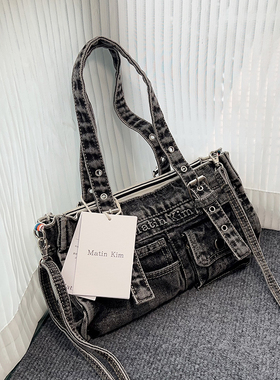 韩国品牌matin kim包包女款复古做旧牛仔裤造型单肩腋下包斜挎包