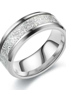 钛钢错乱树枝雾凇纹情侣男士小众戒指