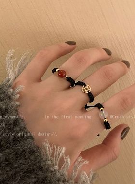 本命年转运珠情侣戒指猫眼石小众闺蜜对戒