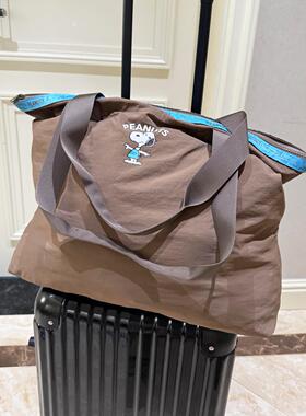 史努比旅行包出差短途行李袋大容量便携可折叠手提包可套拉杆箱新