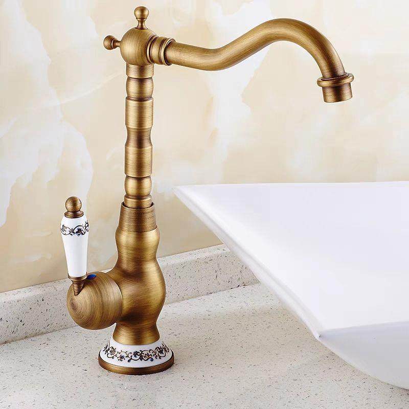 欧式厨房冷热古洗菜盆金色360度旋转抽拉黄铜水龙头水槽笼头,家装主材,厨房龙头,淘宝优惠券,粉丝福利购,淘宝优惠卷