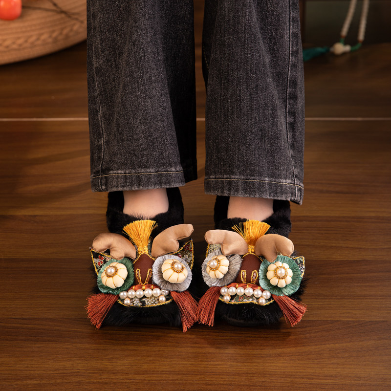 秋冬季棉鞋国潮虎头鞋加绒加厚绣花女鞋复古保暖鞋中式一脚蹬棉鞋,女鞋,棉鞋,淘宝优惠券,粉丝福利购,淘宝优惠卷