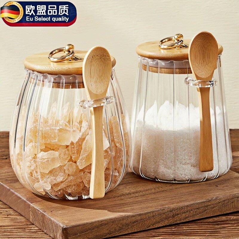 新款糖罐白糖储存密封罐食品级家用厨房高颜值装糖罐储物玻璃瓶子
