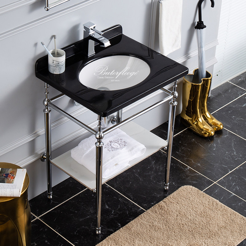 蝶陶黑色大理石浴室柜四腿双层面板铜支架洗手盆可定制尺寸复古款,家装主材,盆、台一体成型式台盆,淘宝优惠券,粉丝福利购,淘宝优惠卷