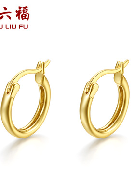 周六福S925银耳饰黄金色简·素耳环秀气送女友本命年礼物