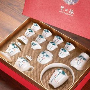 功夫茶壶泡茶办公室会客喝茶 瓷牌茗白瓷茶具客厅家用茶盘高档套装