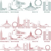 常州江苏天际线建筑旅游线描景点剪影插画设计地标志剪影城市素材