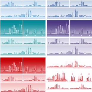 粤港澳大湾区深圳广州香港珠海地标志澳门旅游剪影建筑景点素材