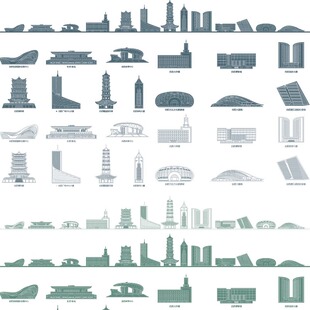 合肥安徽城市建筑剪影天际线旅游线描稿插画图设计地标志景点素材