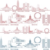 常州江苏天际线建筑旅游线描景点剪影剪影插画地标志城市设计素材