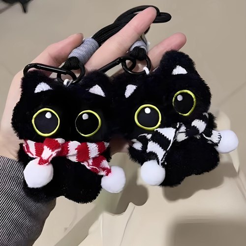 新款可爱小黑猫书包包挂件汽车钥匙扣毛绒公仔玩偶挂饰链学生礼物