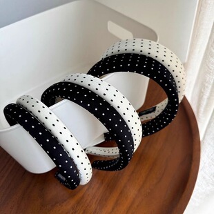 网红爆款波点黑白色布艺海绵发箍女高颅顶显脸小头箍气质外出发