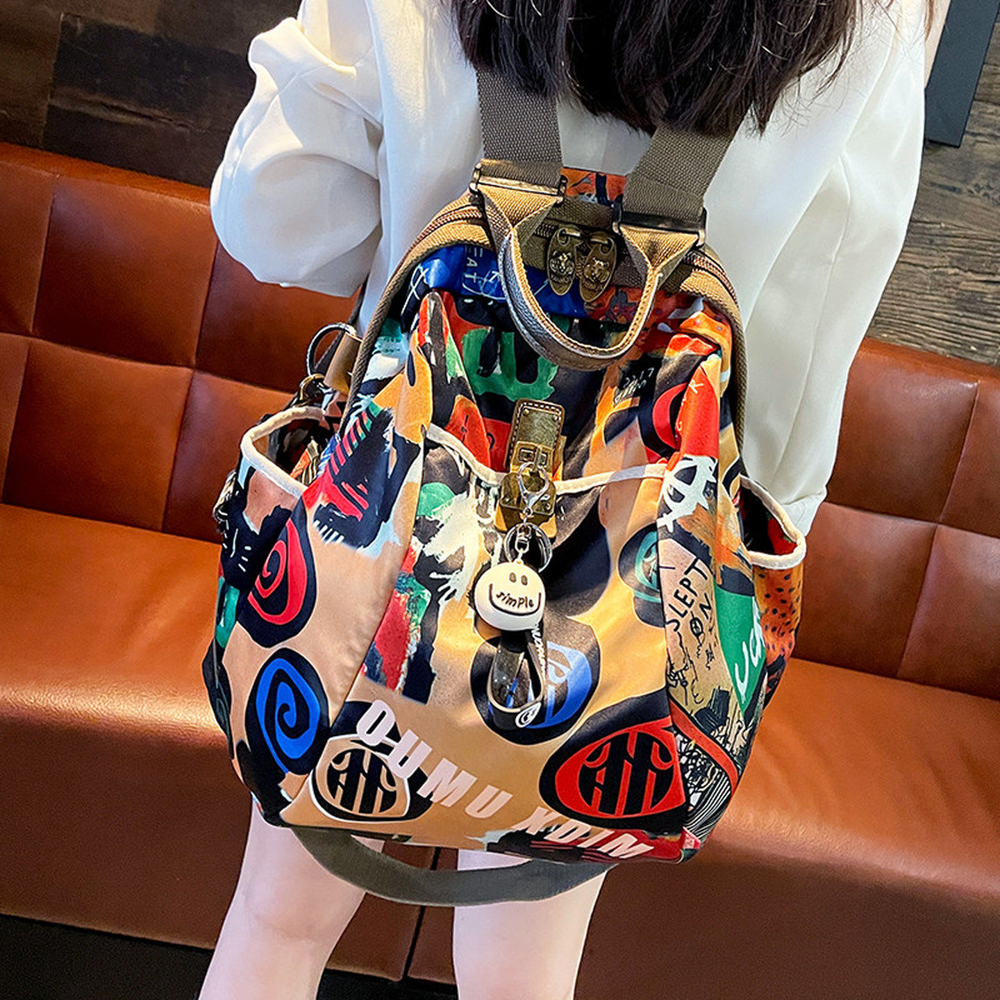 法国ZAMP彩色印花轻便牛津双肩包新款时尚潮流大容量旅行背包书包