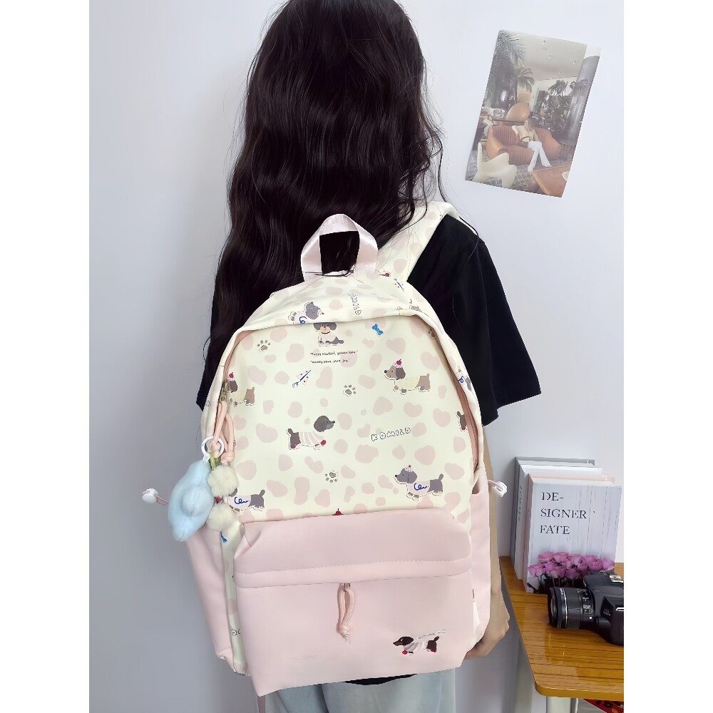 法国书包女初中生高颜值双肩包大容量小学生高中日系可爱背包印花