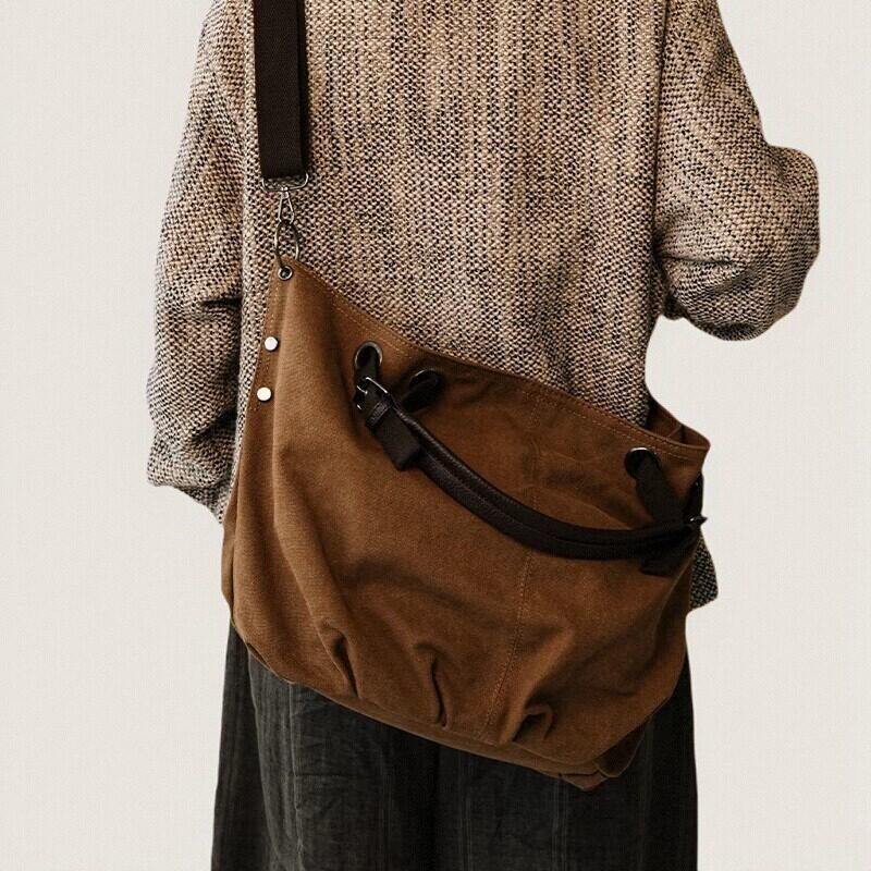 日本手作复古帆布包男女生单肩斜挎多背法包大容量休闲通勤手提包