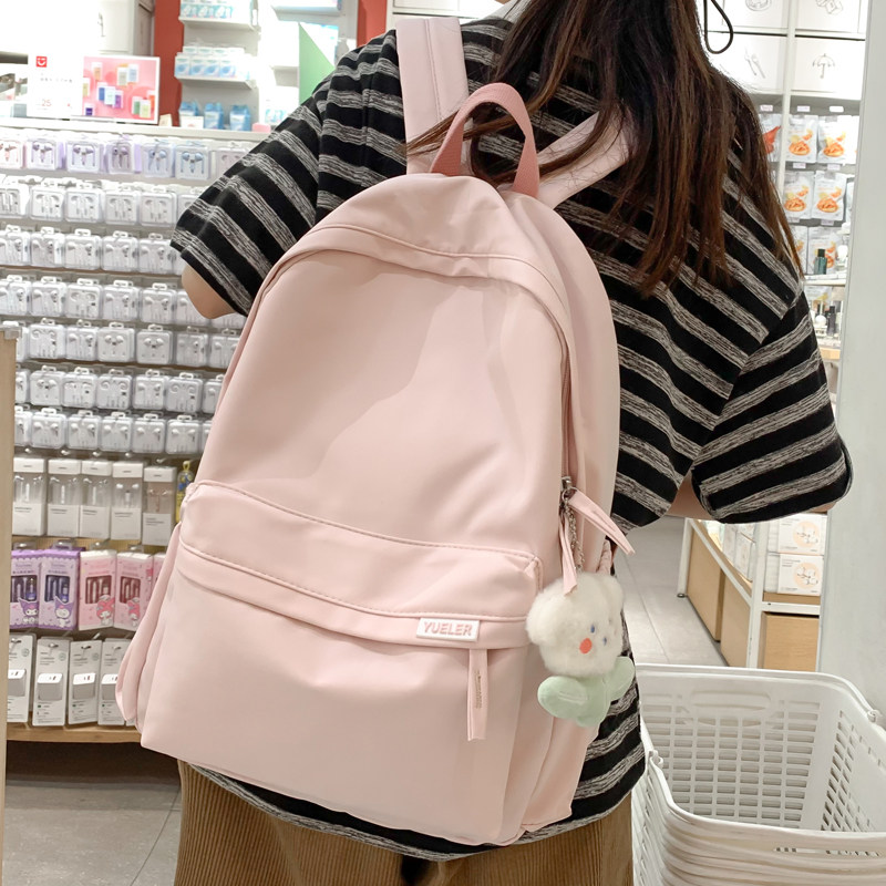 日本双肩包大容量背包女大学生初中生高中书包纯色简约日系旅行包