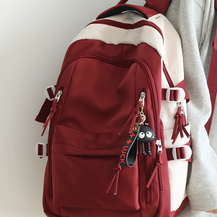 香港酒红色大容量双肩包女书包初中女生登山包电脑包旅游双肩背包