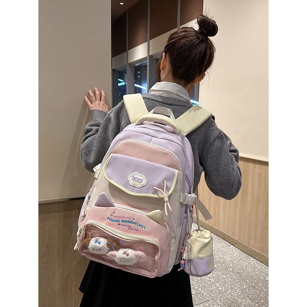法国双肩包女2025新款可爱痛包初高中学生上课通勤斜挎补习单肩包