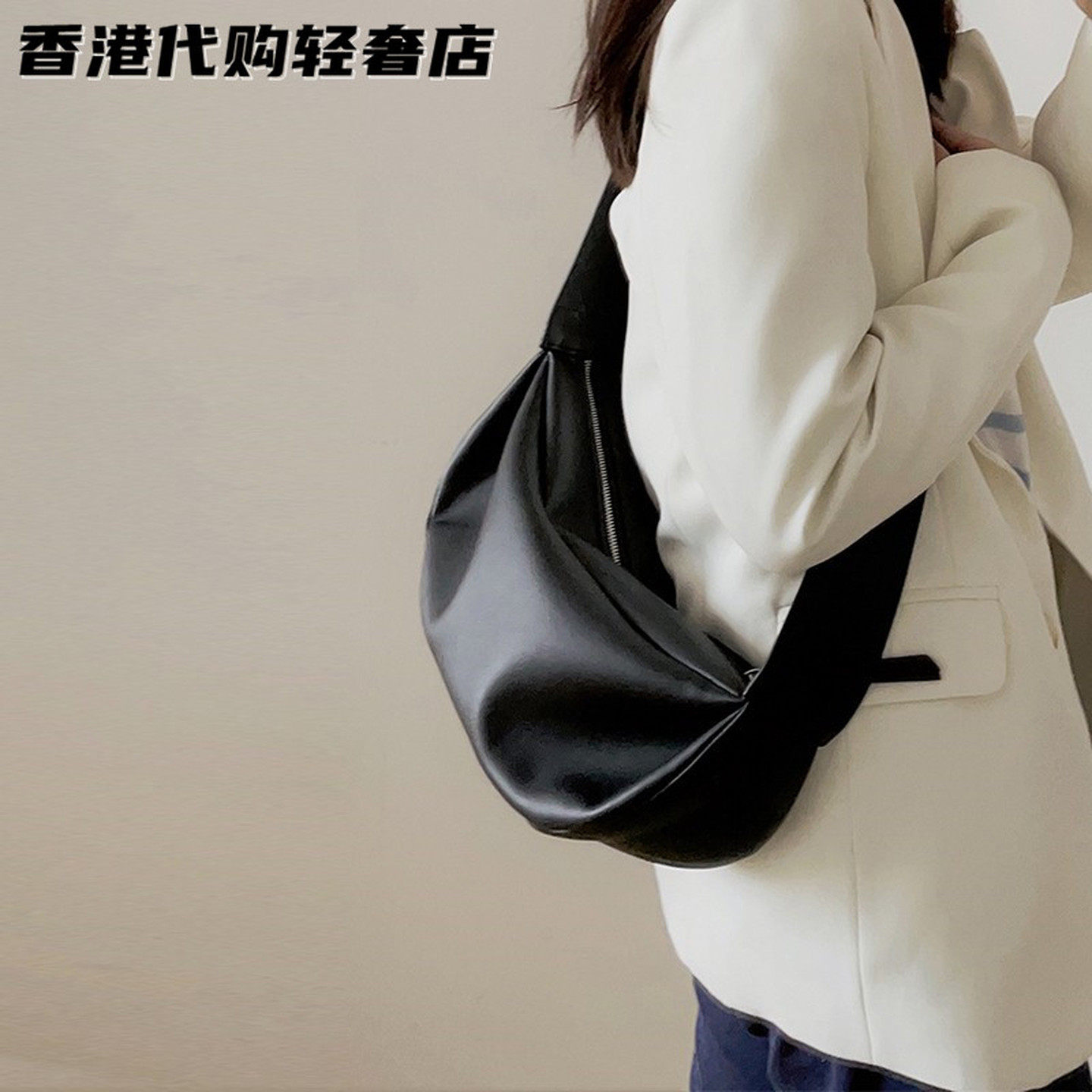 法国ZAMP真皮女包2026新款高级感斜挎腰包时尚休闲质感宽带饺子包