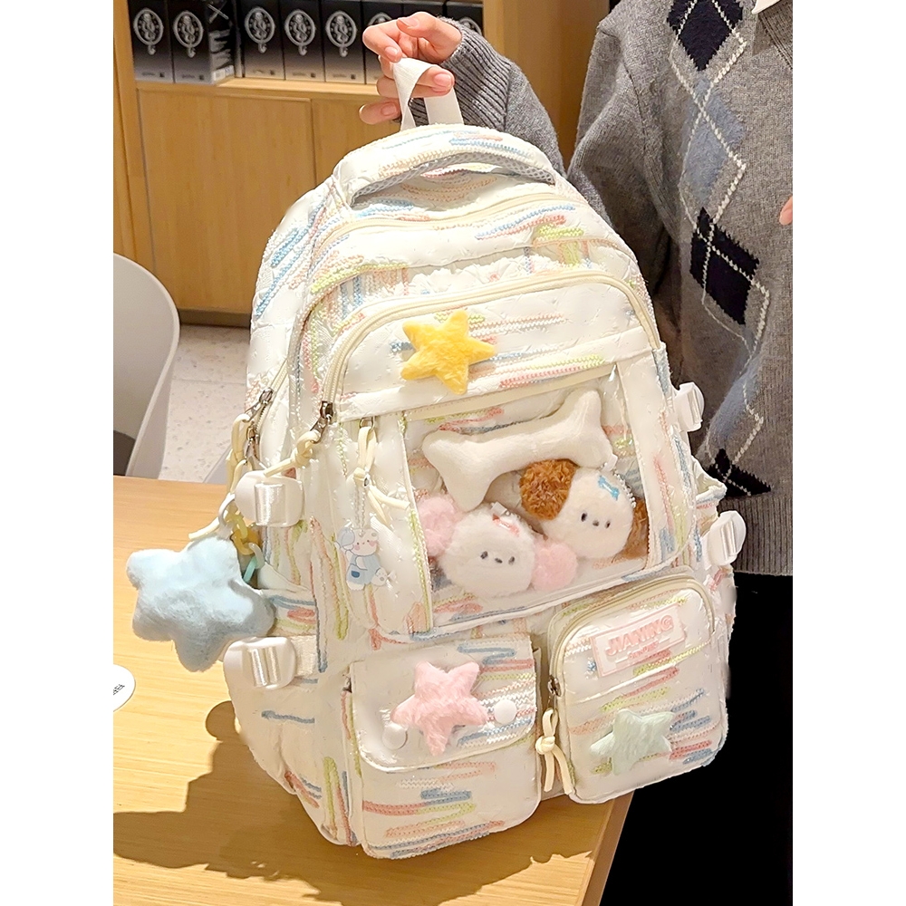 法国儿童书包女生小学生初中生可爱条纹背包高中大学生痛包双肩包