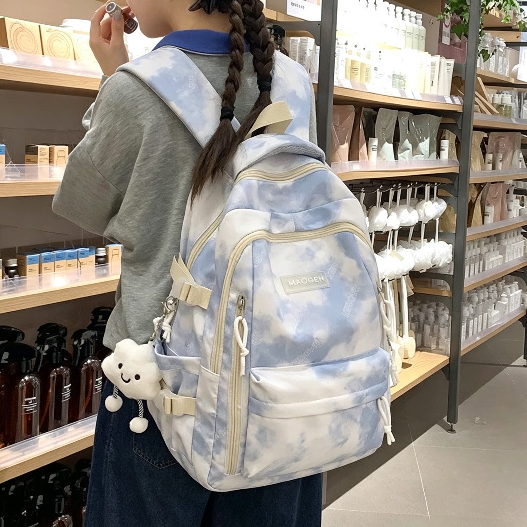 日本扎染书包女小学生减负初中生高中大容量背包大学生轻便双肩包