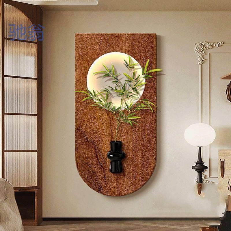 OEd新中式中古风立体玄关装饰画壁灯复古侘寂风壁画绿植走廊过道图片
