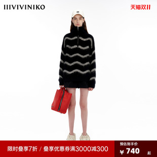 IIIVIVINIKO[贾玲同款】”貉绒纱线”波浪条纹多巴胺针织套头衫