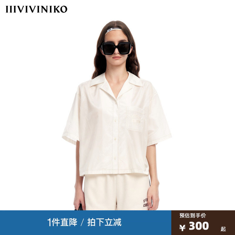 IIIVIVINIKO2023夏新品古巴领宽松型短袖衬衫女M320433165D图片