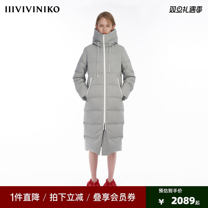 IIIVIVINIKO“90白鸭绒”羊毛混纺覆膜长款羽绒服女M349114128F