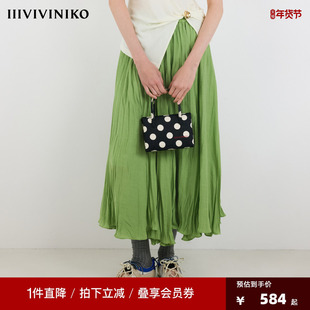 IIIVIVINIKO2025夏季新款醋酸压褶半裙