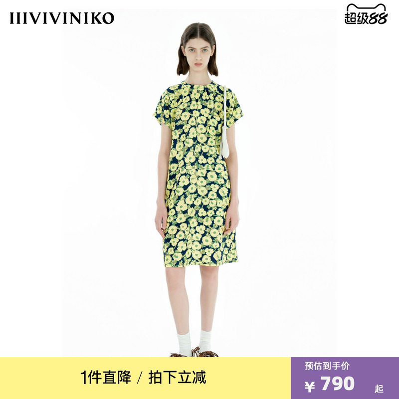 IIIVIVINIKO夏季新款休闲H型印花插肩袖连衣裙女B520667188E图片