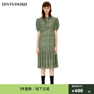 印花系带微A百褶连身裙女M230623138B IIIVIVINIKO春夏新品