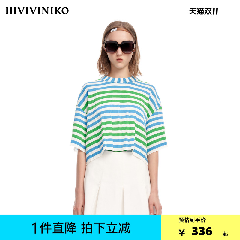 IIIVIVINIKO2023夏新品松身针织套头T恤女M320123606E