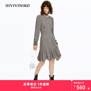 IIIVIVINIKO春夏新品复古高腰线鱼尾连衣裙女M130605128A