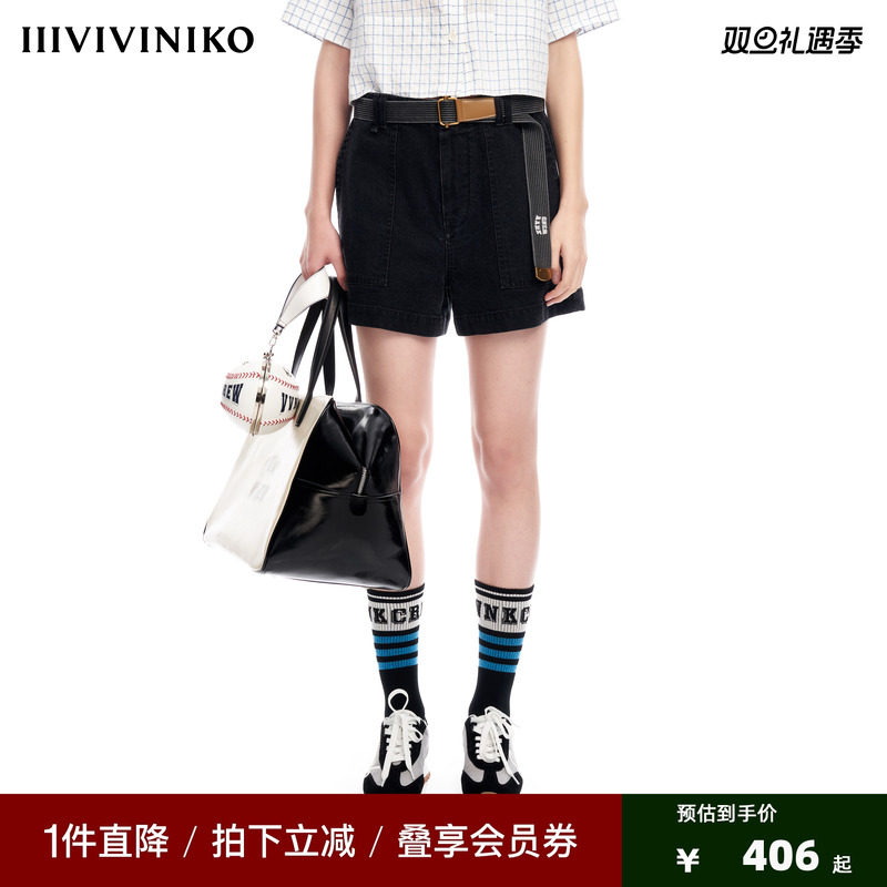 IIIVIVINIKO2023夏新品复古牛仔短裤子女M321832223D