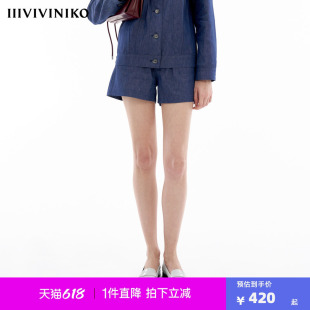 【冈山蓝牛系列】IIIVIVINIKO夏季新款时髦复古牛仔短裤子女
