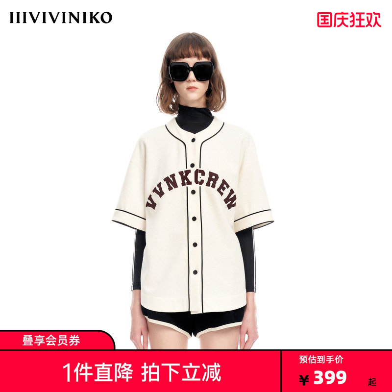 IIIVIVINIKO2023夏新品短袖棒球夹克女M322035363D