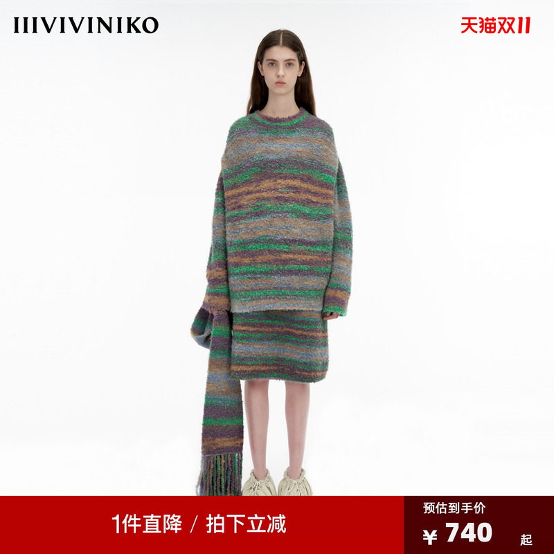IIIVIVINIKO"羊驼羊毛混纺”宽松多巴胺针织套头衫女M343733638E