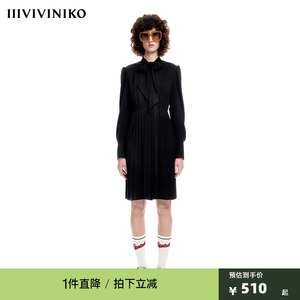 【早春新品】IIIVIVINIKO薇薏蔻高级感气质学院风长袖百褶连衣裙
