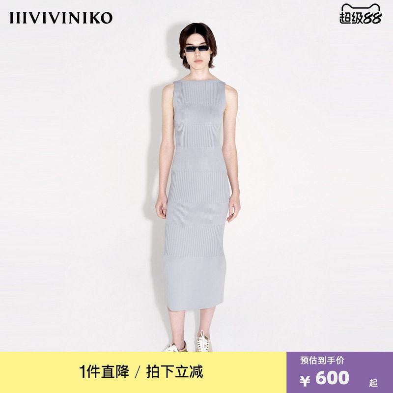 【设计师款 李冰冰/万茜同款】春季新款罗纹针织修身直筒连衣裙女图片