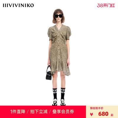 IIIVIVINIKO2023夏新品V领修身碎花连身裙女M320612138E