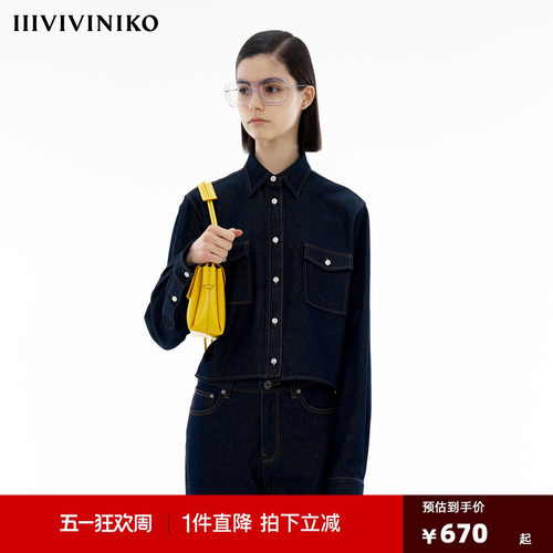 IIIVIVINIKO夏季新款复古帅气短款牛仔衬衫外套女M421402207D