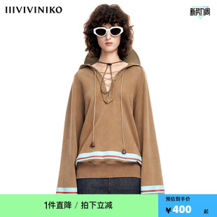 卫衣 PLUS小众设计复古休闲廓形抽绳V领连帽长袖 VVNK JANE