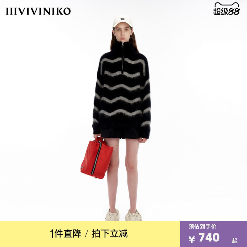 IIIVIVINIKO[贾玲同款】”貉绒纱线”波浪条纹多巴胺针织套头衫图片