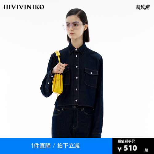 IIIVIVINIKO夏季新款复古帅气短款牛仔衬衫外套女M421402207D