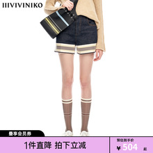 VVNK JANE PLUS 小众设计复古高级感高腰显瘦百搭宽条纹牛仔短裤